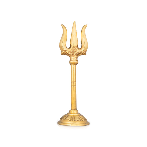 Brass Trishul With Peedam - 4 x 1.25 Inches | Soolam/ Astras for Deity/ 50 Gms Approx - Deity Accessories