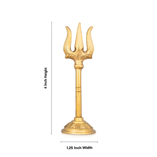 Brass Trishul With Peedam - 4 x 1.25 Inches | Soolam/ Astras for Deity/ 50 Gms Approx - Deity Accessories
