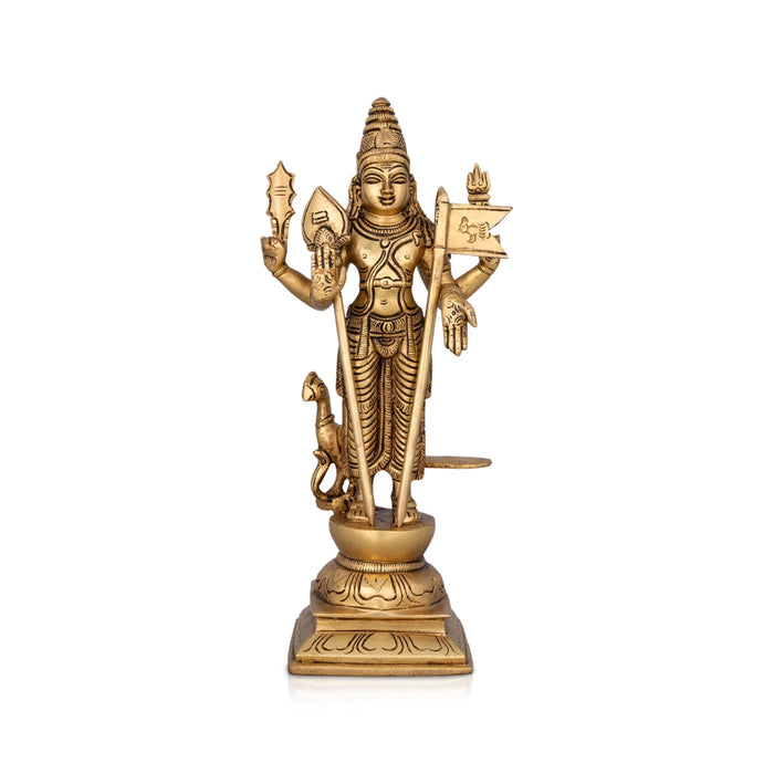 Murugan Statue - 10 x 4.5 Inches | Antique Brass Idol/ Murugan Silai/ Murugan Idol for Pooja/ 2.200 Kgs Approx