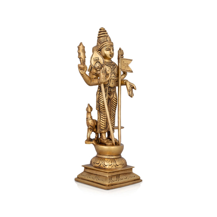 Murugan Statue - 10 x 4.5 Inches | Antique Brass Idol/ Murugan Silai/ Murugan Idol for Pooja/ 2.200 Kgs Approx