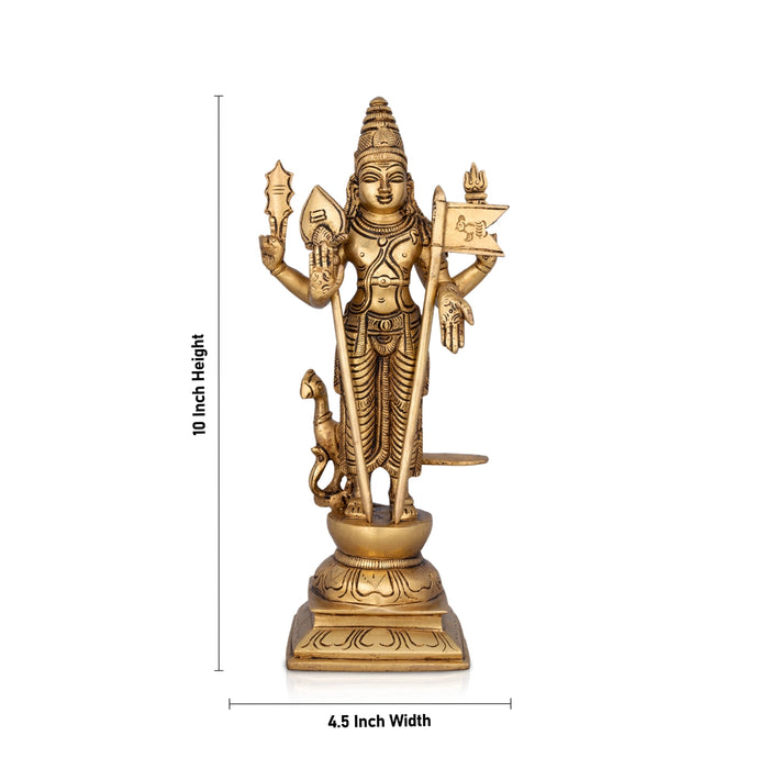 Murugan Statue - 10 x 4.5 Inches | Antique Brass Idol/ Murugan Silai/ Murugan Idol for Pooja/ 2.200 Kgs Approx