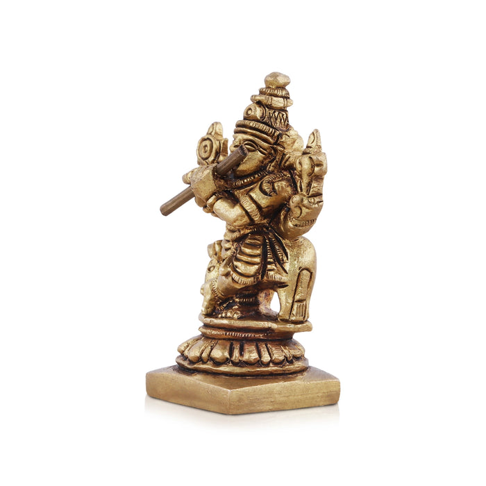 Krishna Statue with Cow - 2 x 1.5 Inches | Antique Brass Idol/ Cow Krishna for Pooja/ 80 Gms Approx - Brass Murties