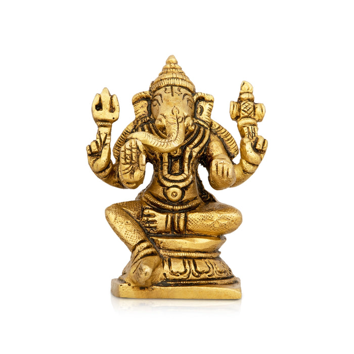 Ganesh Murti - 2 x 4 Inches | Antique Brass Idol/ Sitting Ganpati Murti for Pooja/ 250 Gms Approx