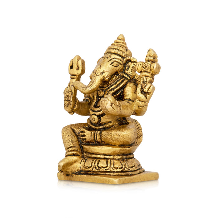 Ganesh Murti - 2 x 4 Inches | Antique Brass Idol/ Sitting Ganpati Murti for Pooja/ 250 Gms Approx