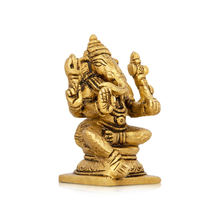 Ganesh Murti - 2 x 4 Inches | Antique Brass Idol/ Sitting Ganpati Murti for Pooja/ 250 Gms Approx