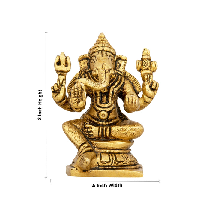 Ganesh Murti - 2 x 4 Inches | Antique Brass Idol/ Sitting Ganpati Murti for Pooja/ 250 Gms Approx