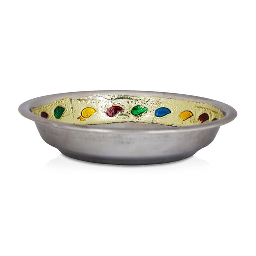Plate | Stainless Steel Thali Plate/ Meenakari Design Pooja Plate for Home - Pooja Plate & Tray