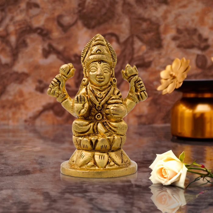 Laxmi Murti  - Kamal Base - 3 x 2.25 Inches | Brass Idol/ Lakshmi Idol/ Lakshmi Murti/ Lakshmi Statue for Pooja