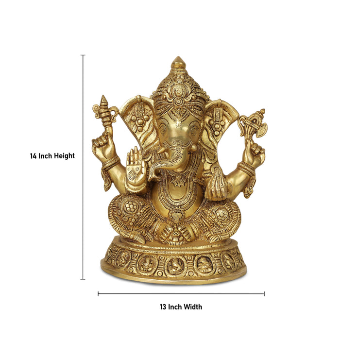 Ganesh Murti - 14 Inches | Antique Brass Statue/ Vinayagar Statue/ Ganesha Idol for Pooja - Brass Murties