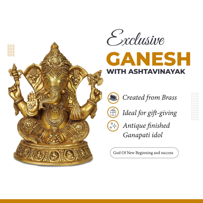 Ganesh Murti - 14 Inches | Antique Brass Statue/ Vinayagar Statue/ Ganesha Idol for Pooja - Brass Murties