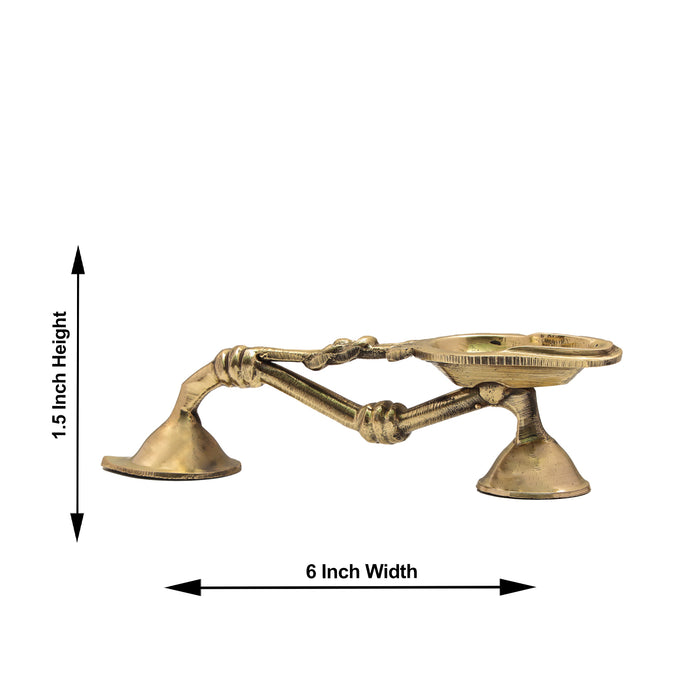 Brass Aarti  - 1.5 x 6 Inches | Aarti Diya with Handle/ One Mukh Spoon Aarti/ Brass Arti for Pooja - Kapur Aarti