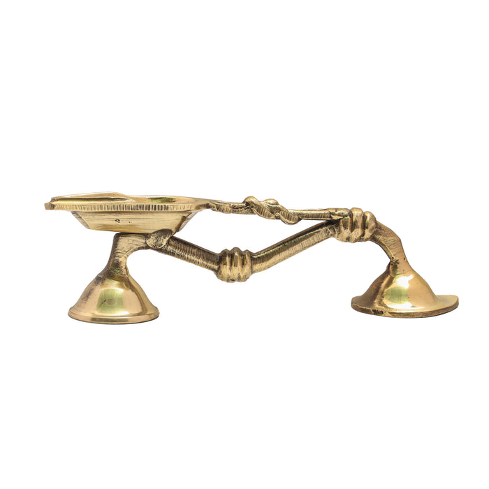 Brass Aarti  - 2.5 x 8 Inches | Aarti Diya with Handle/ One Mukh Spoon Aarti/ Brass Arti for Pooja - Kapur Aarti