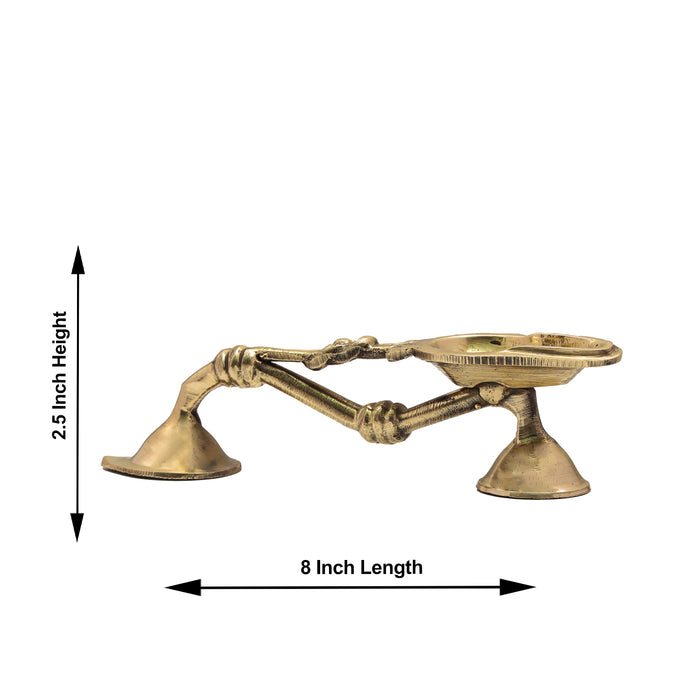 Brass Aarti  - 2.5 x 8 Inches | Aarti Diya with Handle/ One Mukh Spoon Aarti/ Brass Arti for Pooja - Kapur Aarti