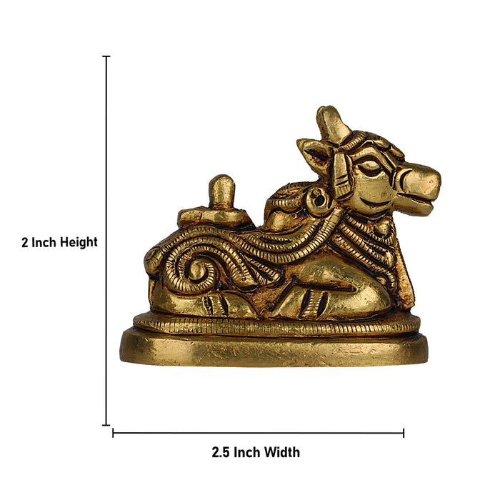 Nandi Statue With Shiv Ling Murti - 2 X 2.5 Inches | Antique Brass Idol/ Nandhi Statue For Pooja Room - Brass Murties