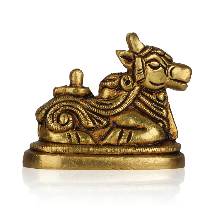 Nandi Statue With Shiv Ling Murti - 2 X 2.5 Inches | Antique Brass Idol/ Nandhi Statue For Pooja Room - Brass Murties