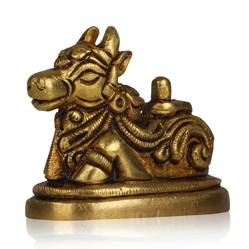 Nandi Statue With Shiv Ling Murti - 2 X 2.5 Inches | Antique Brass Idol/ Nandhi Statue For Pooja Room - Brass Murties