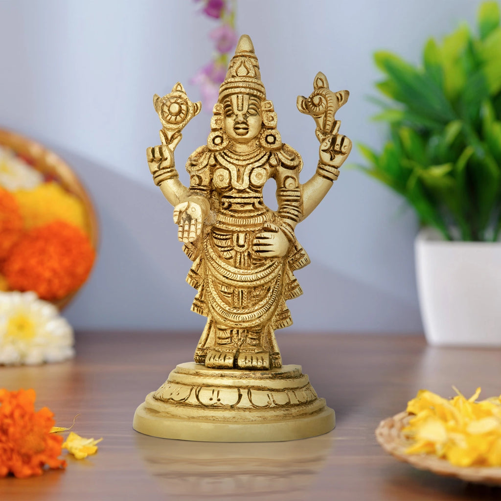 Balaji Idol - 5.5 x 3 Inches | Antique Brass Idol/ Standing Venkateswara Swamy Idol for Pooja/ 790 Gms Approx