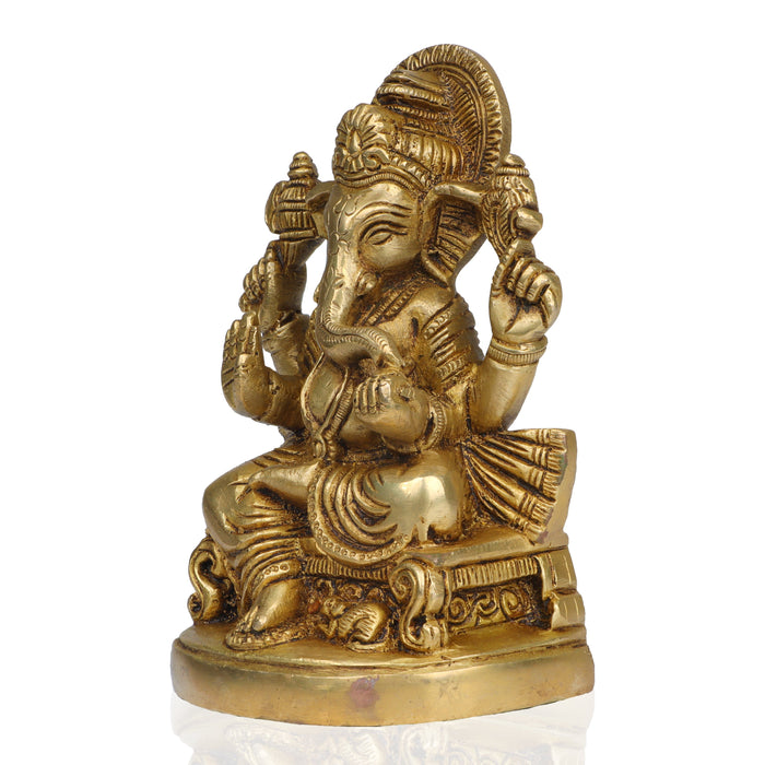 Ganesh Murti - 6 Inches | Antique Brass Statue/ Vinayagar Statue/ Ganesha Idol for Pooja - Brass Murties