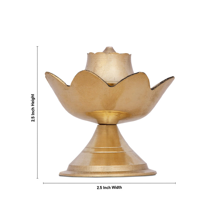 Agarbathi Stand - 2.5 x 2.5 Inches | Lotus Design Brass Incense Holder for Pooja/ 50 Gms Approx - Agarbathi Stand