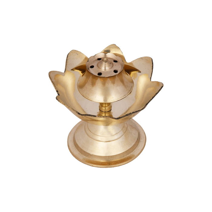 Agarbathi Stand - 3 x 3 Inches | Lotus Design Brass Incense Holder for Pooja/ 100 Gms Approx - Agarbathi Stand
