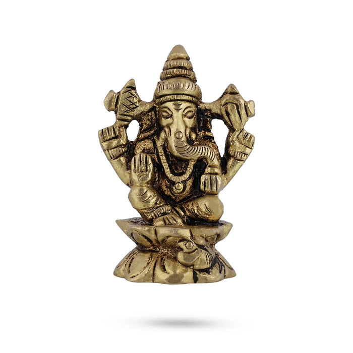Ganesh Murti Sitting On Base - 1.75 x 1 Inches | Antique Brass Idol/ Ganpati Murti For Home Pooja - Brass Murties