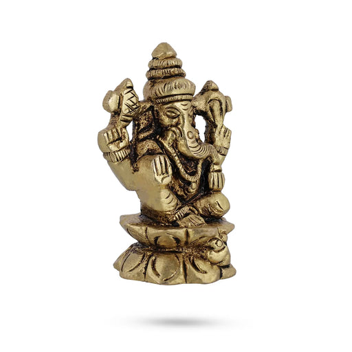 Ganesh Murti Sitting On Base - 1.75 x 1 Inches | Antique Brass Idol/ Ganpati Murti For Home Pooja - Brass Murties
