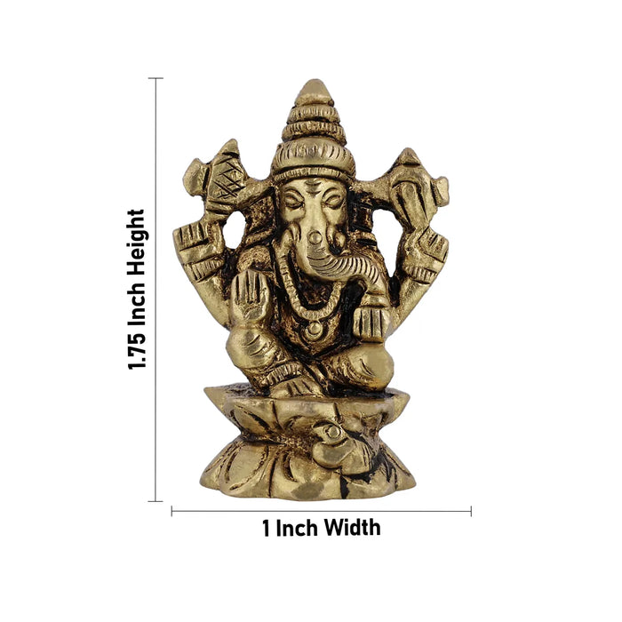 Ganesh Murti Sitting On Base - 1.75 x 1 Inches | Antique Brass Idol/ Ganpati Murti For Home Pooja - Brass Murties