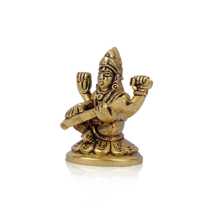 Saraswati Murti  - 2.5 x 1.5 Inches |  Antique Brass Statue/ Saraswati Idol/ Saraswati Mata Murti for Pooja