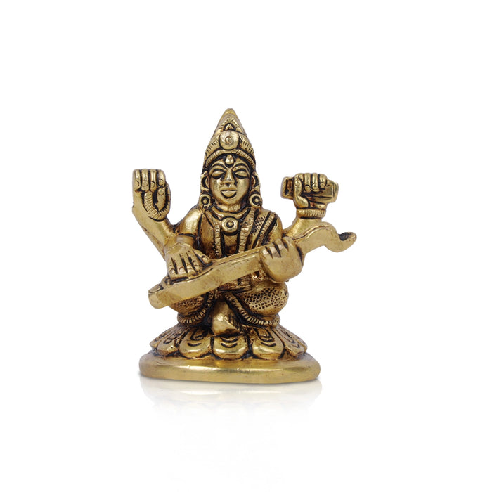 Saraswati Murti  - 2.5 x 1.5 Inches |  Antique Brass Statue/ Saraswati Idol/ Saraswati Mata Murti for Pooja - Brass Murties