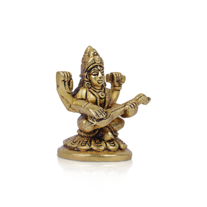 Saraswati Murti  - 2.5 x 1.5 Inches |  Antique Brass Statue/ Saraswati Idol/ Saraswati Mata Murti for Pooja