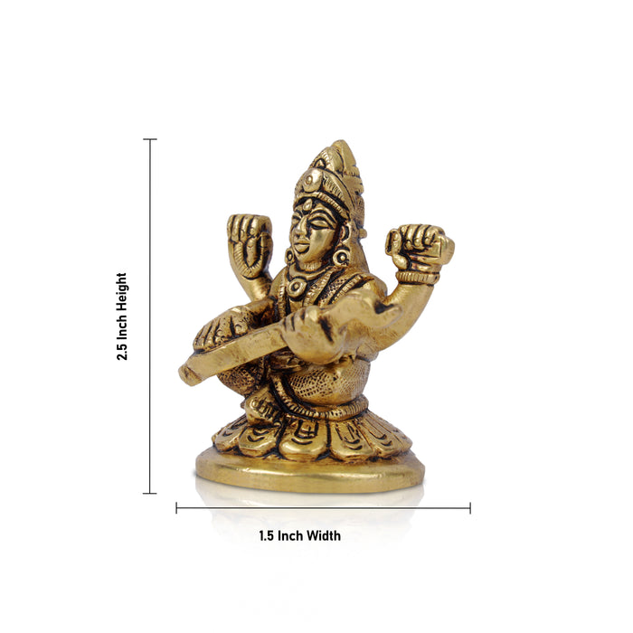 Saraswati Murti  - 2.5 x 1.5 Inches |  Antique Brass Statue/ Saraswati Idol/ Saraswati Mata Murti for Pooja