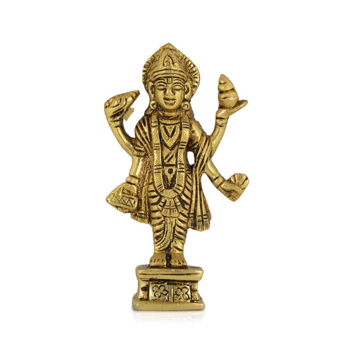 Dhanvantari standing On Base Murti - 4.5 x 2.5 Inches | Antique Brass Idol / Dhanwantari Statue for Pooja - Brass Murties