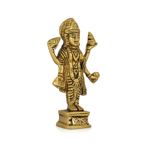 Dhanvantari standing On Base Murti - 4.5 x 2.5 Inches | Antique Brass Idol / Dhanwantari Statue for Pooja - Brass Murties