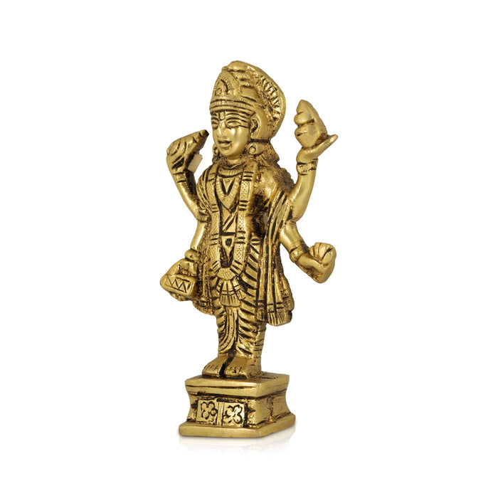Dhanvantari standing On Base Murti - 4.5 x 2.5 Inches | Antique Brass Idol / Dhanwantari Statue for Pooja - Brass Murties