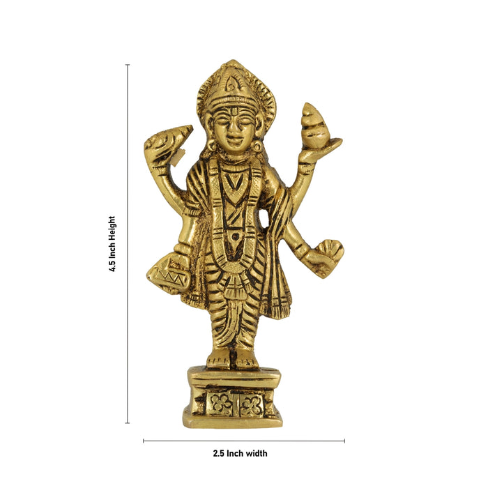 Dhanvantari standing On Base Murti - 4.5 x 2.5 Inches | Antique Brass Idol / Dhanwantari Statue for Pooja - Brass Murties