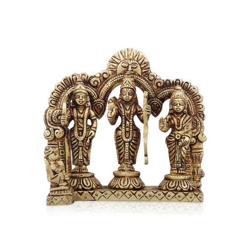 Ram Darbar Murti with Arch - 5 x 5.5 Inches | Antique Brass Idol/ Ram Darbar Idol for Pooja/ 980 Gms Approx - Brass Murties