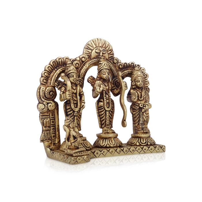 Ram Darbar Murti with Arch - 5 x 5.5 Inches | Antique Brass Idol/ Ram Darbar Idol for Pooja/ 980 Gms Approx - Brass Murties