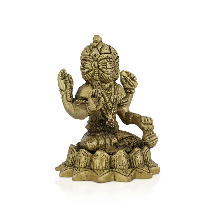 Brahma Sitting On Kamal Base Murti- 3 x 2 Inches| Antique Brass Idol/ Brahmadeva Statue/ Decor For Home & Pooja - Brass Murties