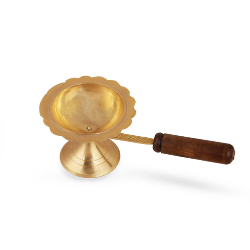 Sambrani Stand  - 4.5 x 11 Inches |  Brass Dhoopakal with Wooden Handle/ Dhoop Stand/ Dhoop Holder for Pooja - Sambrani Stand