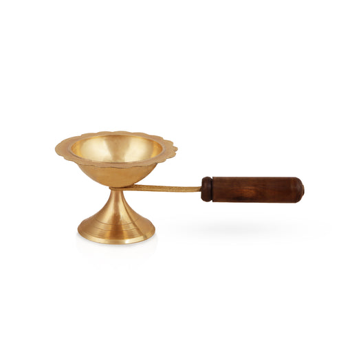 Sambrani Stand  - 4.5 x 11 Inches |  Brass Dhoopakal with Wooden Handle/ Dhoop Stand/ Dhoop Holder for Pooja - Sambrani Stand