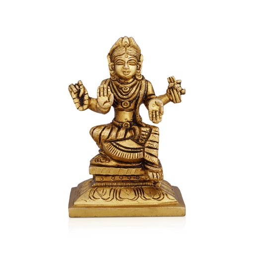 Bala Tripura Sundari Idol - 3.5 x 2.5 Inches | Antique Brass Idol/ Balambigai Statue for Pooja/ 400 Gms Approx - Brass Murties