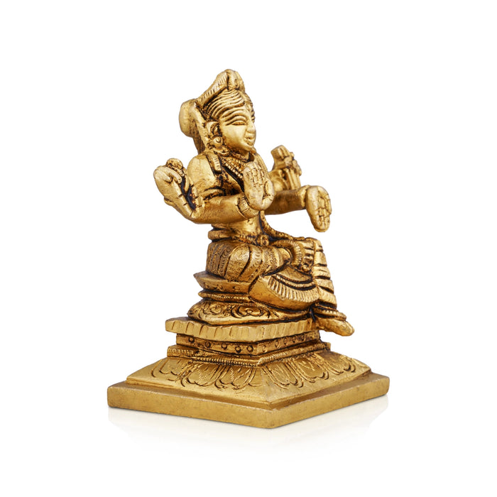 Bala Tripura Sundari Idol - 3.5 x 2.5 Inches | Antique Brass Idol/ Balambigai Statue for Pooja/ 400 Gms Approx - Brass Murties