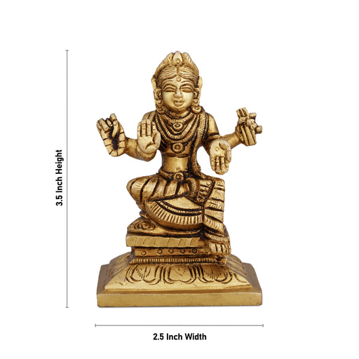 Bala Tripura Sundari Idol - 3.5 x 2.5 Inches | Antique Brass Idol/ Balambigai Statue for Pooja/ 400 Gms Approx - Brass Murties