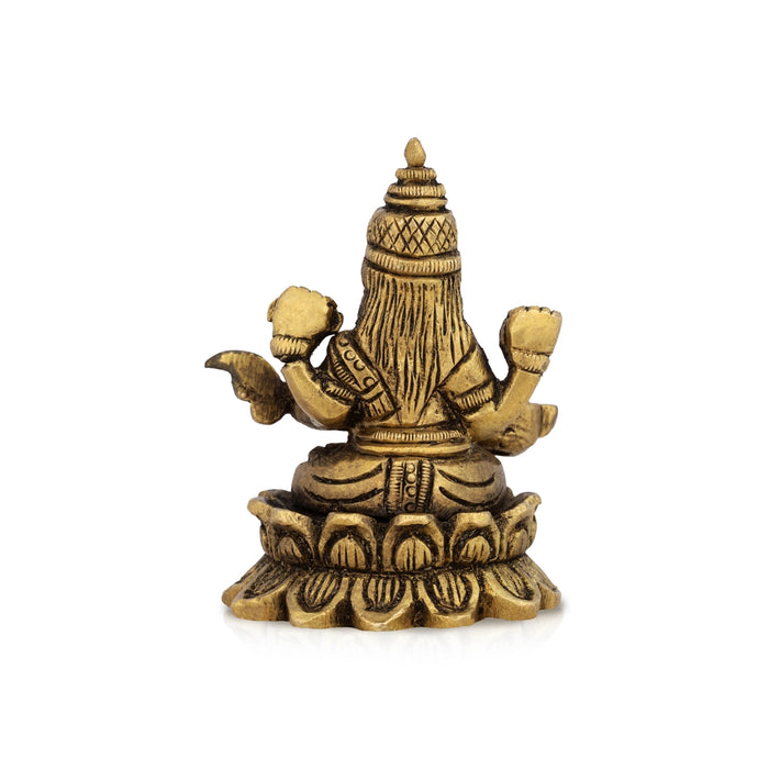 Saraswati Sitting On Lotus Base Murti - 2 x 2.25 Inches | Antique Brass Idol / Saraswathi Statue For Pooja