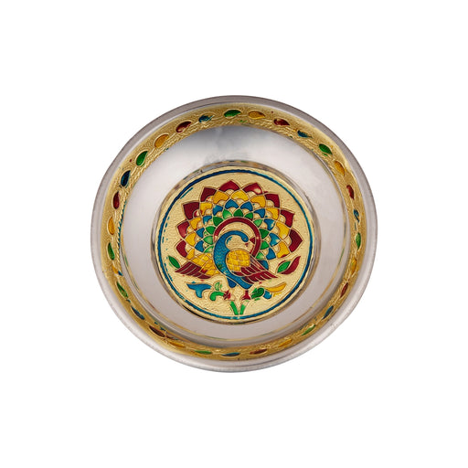 Pooja Plate - 1.5 x 5.5 Inches | Meenakari Design Thali Plate/ German Silver Plate for Home/ 40 Gms Approx - Pooja Plate & Tray