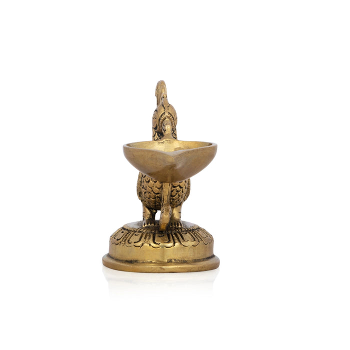 Mor Deepak - 4 x 6 Inches | Annapakshi Design Vilakku/ Antique Brass Lamp for Pooja/ 630 Gms Approx