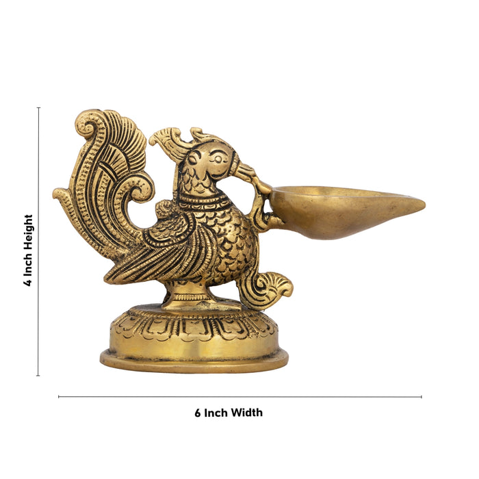 Mor Deepak - 4 x 6 Inches | Annapakshi Design Vilakku/ Antique Brass Lamp for Pooja/ 630 Gms Approx