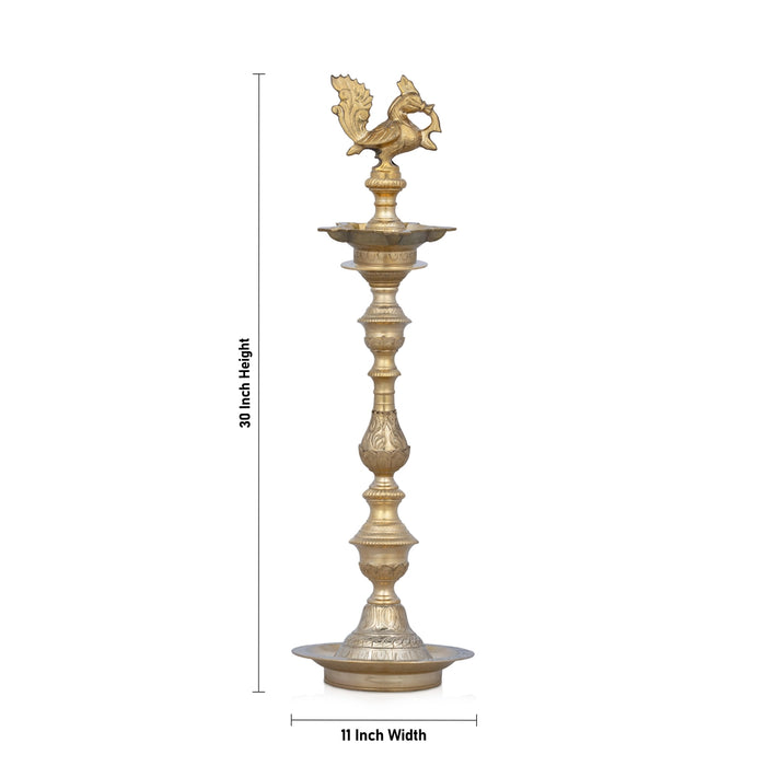Kuthu Vilakku - 30 x 11 Inches | Annapakshi Design Brass Lamp / Brass Deepam for Pooja - Kuthuvilakku