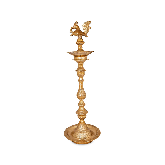 Brass Kuthu Vilakku - 32 x 1.5 Inches | Annapakshi Nagas Kuthu Vilakku / Deepam for Pooja - Decorative Lamp