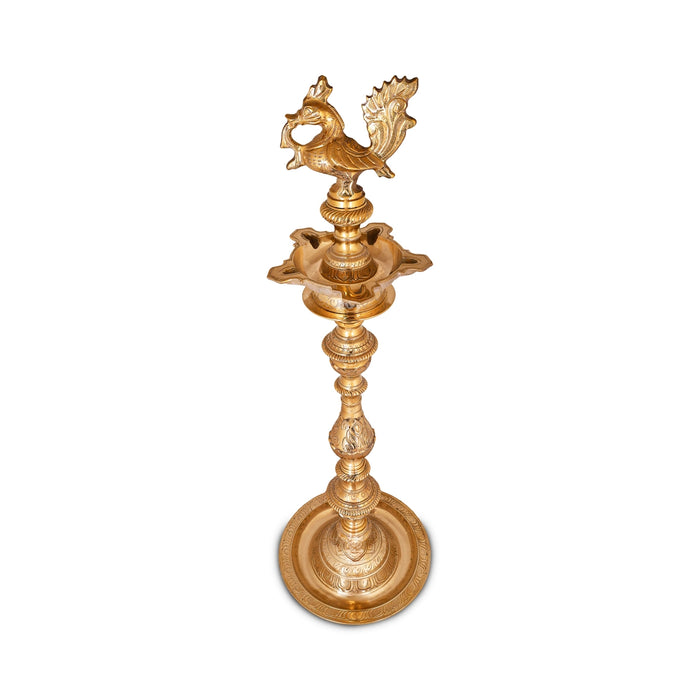 Brass Kuthu Vilakku - 32 x 1.5 Inches | Annapakshi Nagas Kuthu Vilakku / Deepam for Pooja - Decorative Lamp